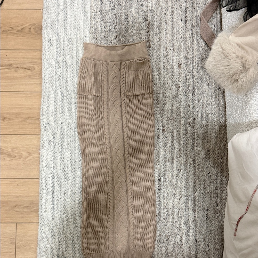 JLUXLABEL Textured Tan Pencil Skirt